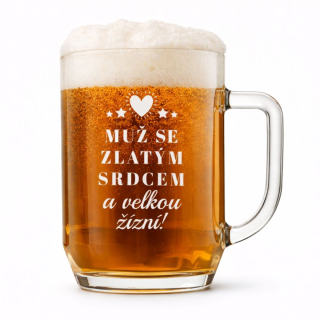 Půllitr s pískovaným motivem "ZLATÉ SRDCE"
